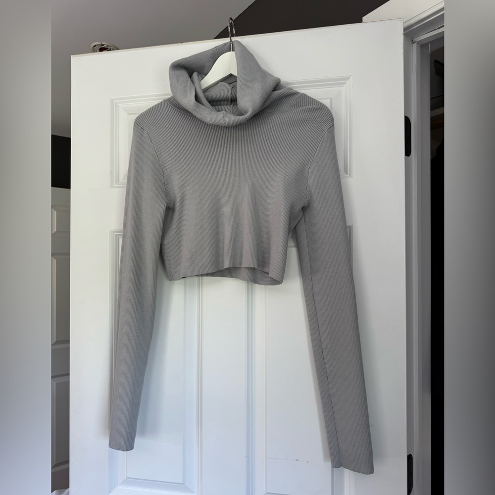Live the Process silk blend ribbed crop hoodie large